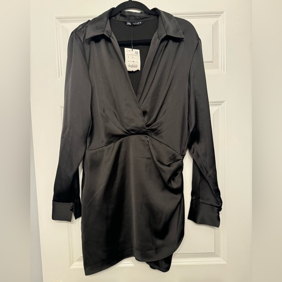 Zara Black Asymmetrical Wrap Sheath Dress - Picture 2 of 3